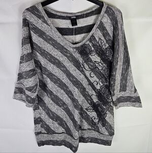 Vanity Floral Knit Beaded Blouse Top Size L Boho Party Grunge Contemporary Fall